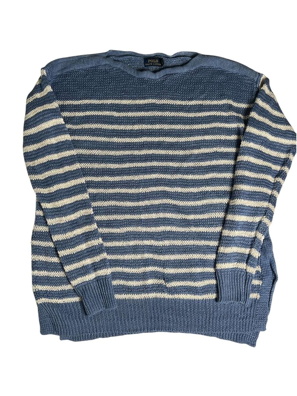 POLO Ralph Lauren Linen Knit Nautical Striped Blue/White Sweater Size Medium